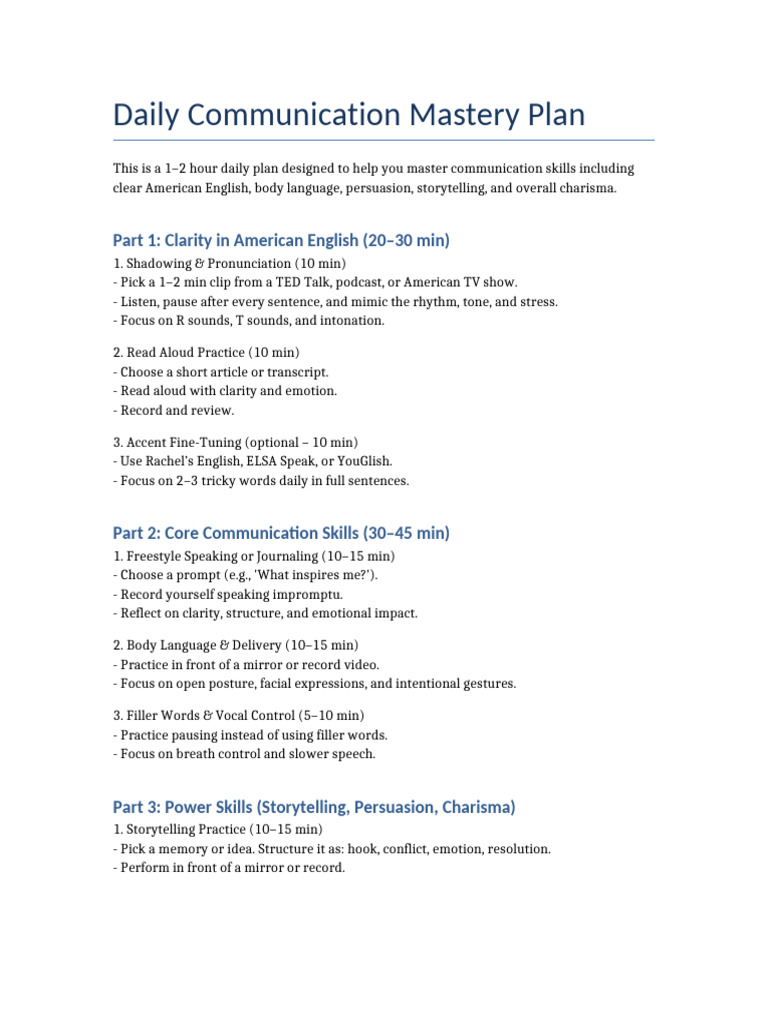 Daily Communication Mastery Plan | PDF
