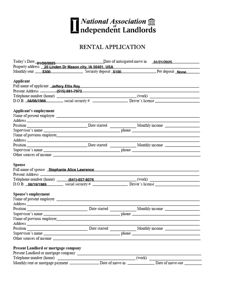 Rental Application Form Template | PDF | Landlord | Renting