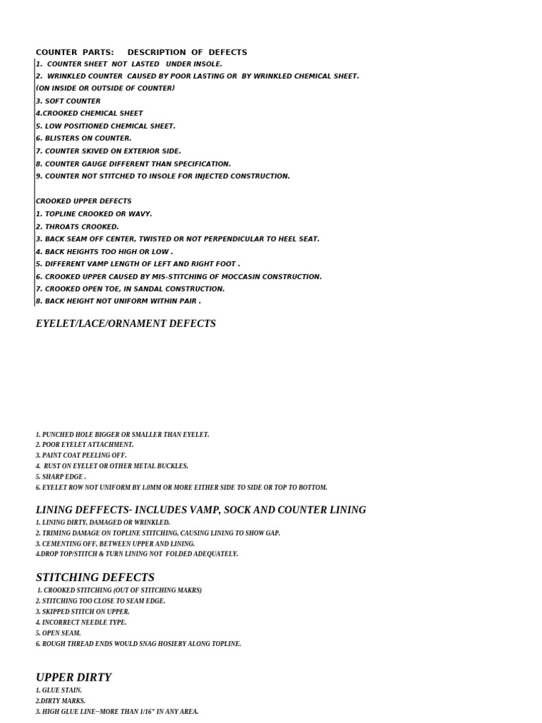 Common Shoe Defects and Descriptions | PDF | Shoe | Foot