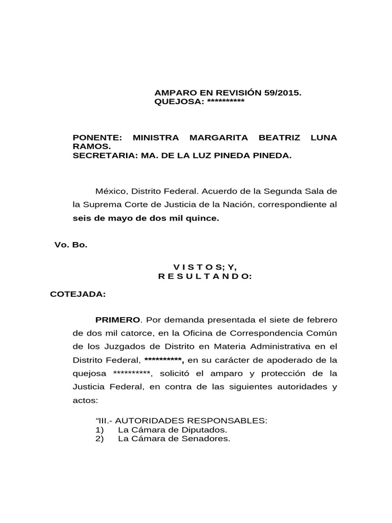 Amparo en Revisión 59/2015. QUEJOSA | PDF | Justicia | Crimen y violencia