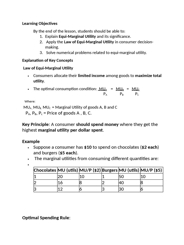 Equi-Marginal Utility Explained | PDF
