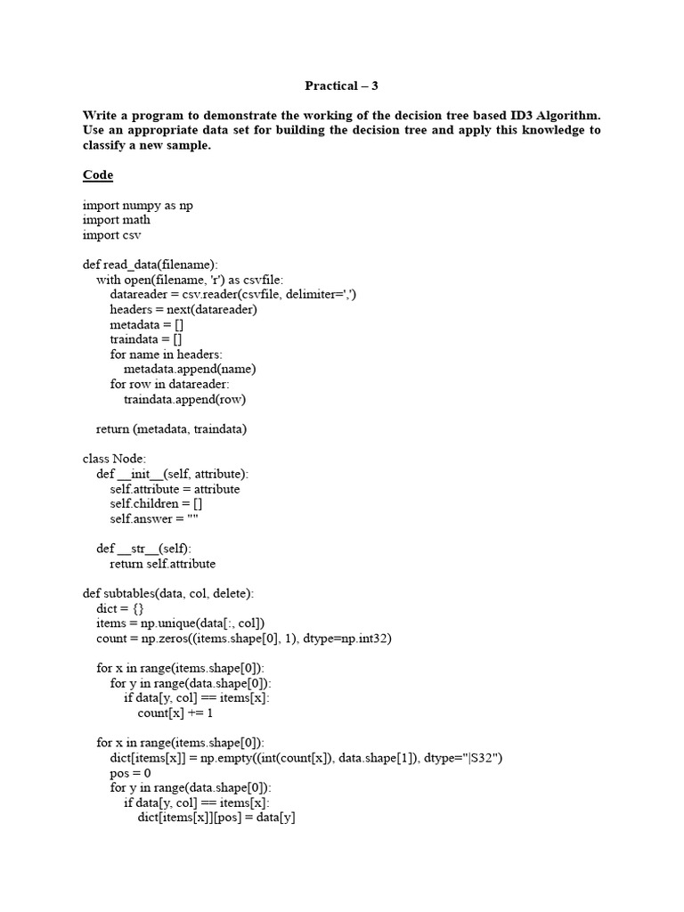 ID3 Algorithm Implementation with Tennis Data | PDF | Computer ...