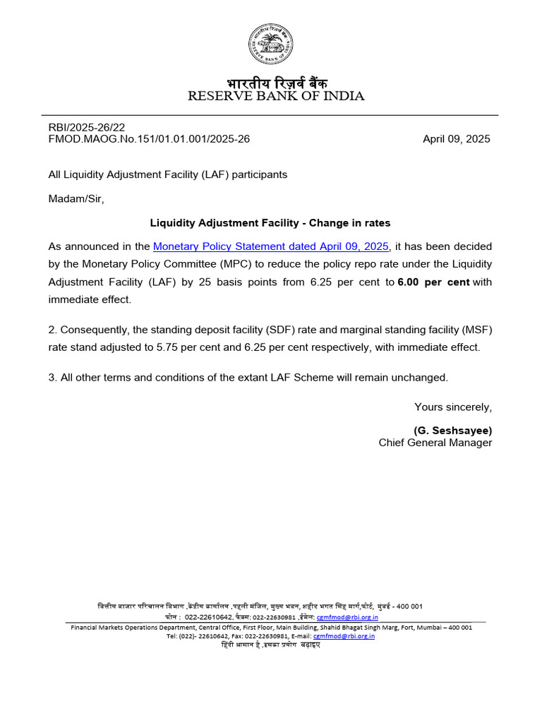 RBI Circular 25 | PDF