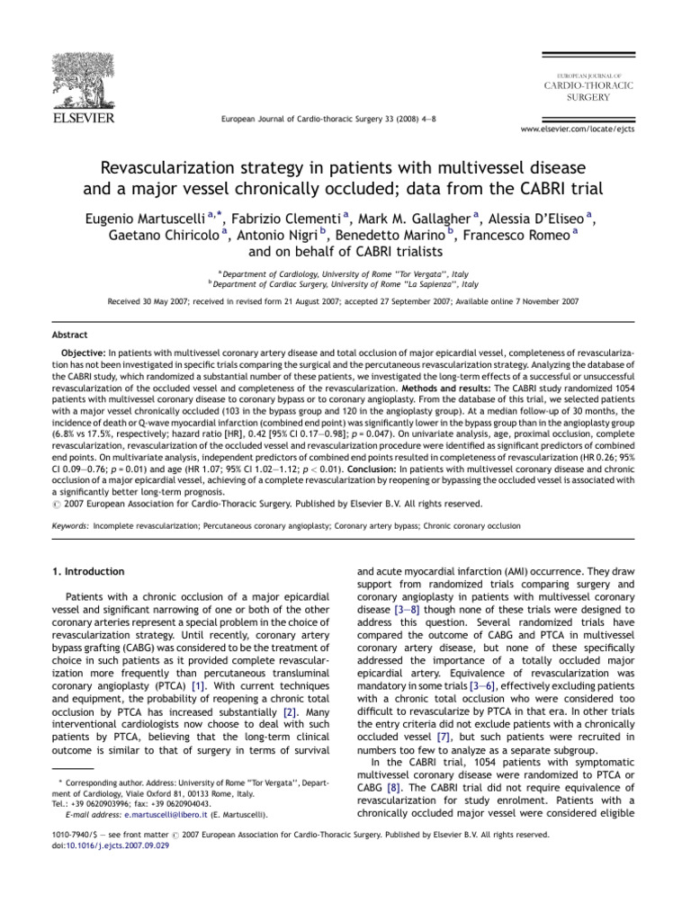 Revascularization in Multivessel Disease | PDF | Coronary Artery ...