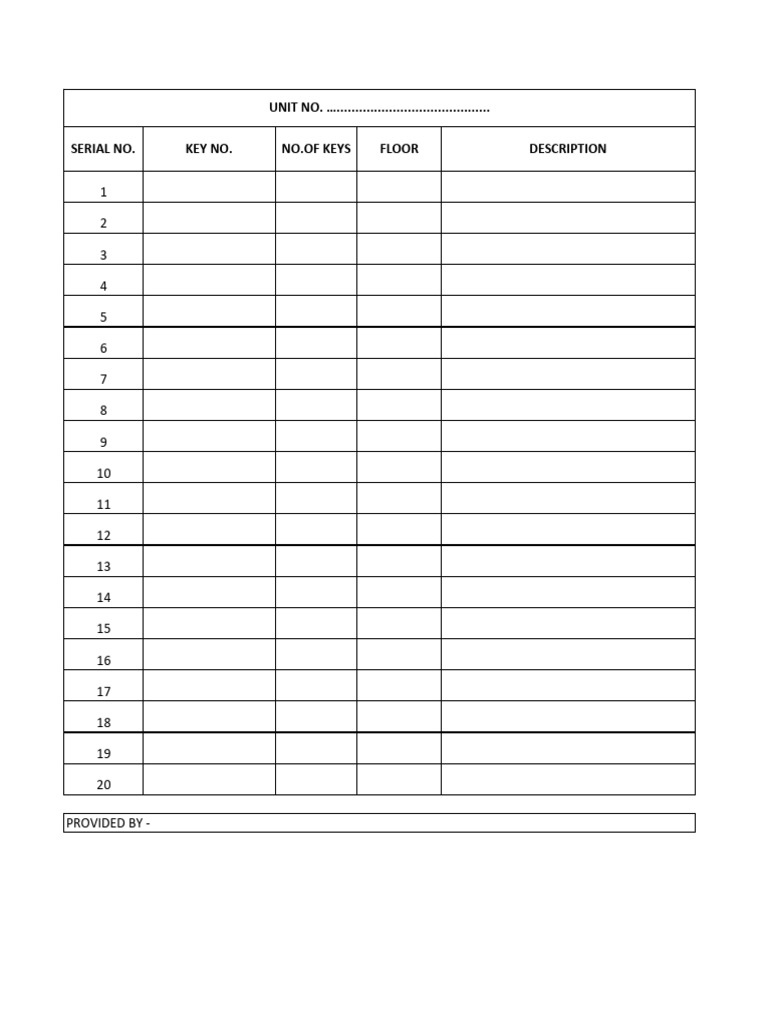Key Inventory List for Units | PDF