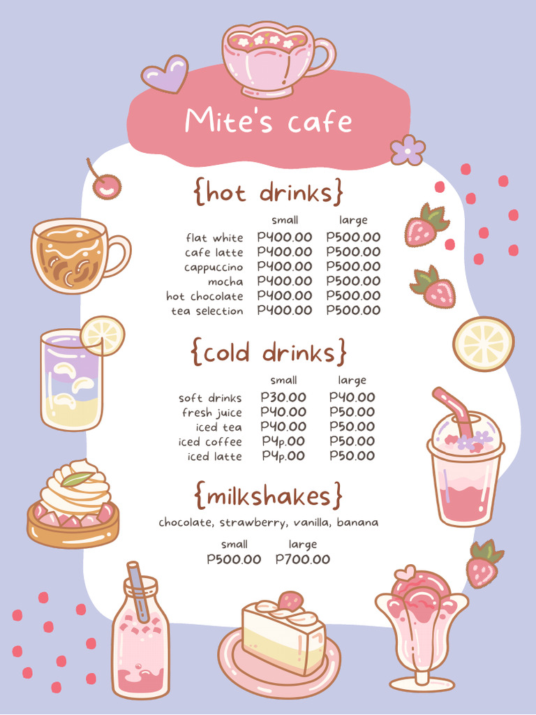 Mite's Cafe Menu: Drinks & Desserts | PDF