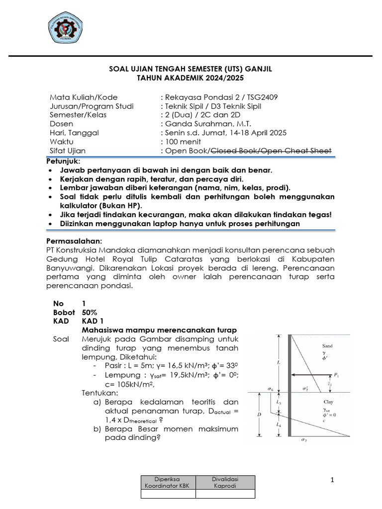 Soal Uts Rekayasa Pondasi 2 Genap D3 Ts Pdf