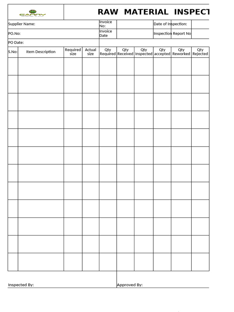 1.raw Materials Inspection Report | PDF
