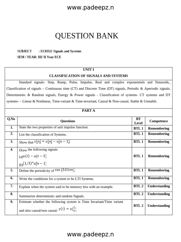 Signals and Systems Question Bank | PDF | Fourier Series | Fourier ...