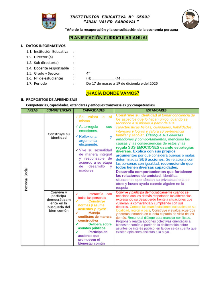 Planificación Curricular 2025 - 4º Grado | PDF | Datos | Geometría