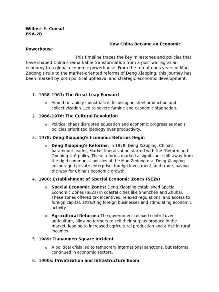 Deng Xiaoping's Economic Reforms Timeline | PDF | Chinese Economic ...