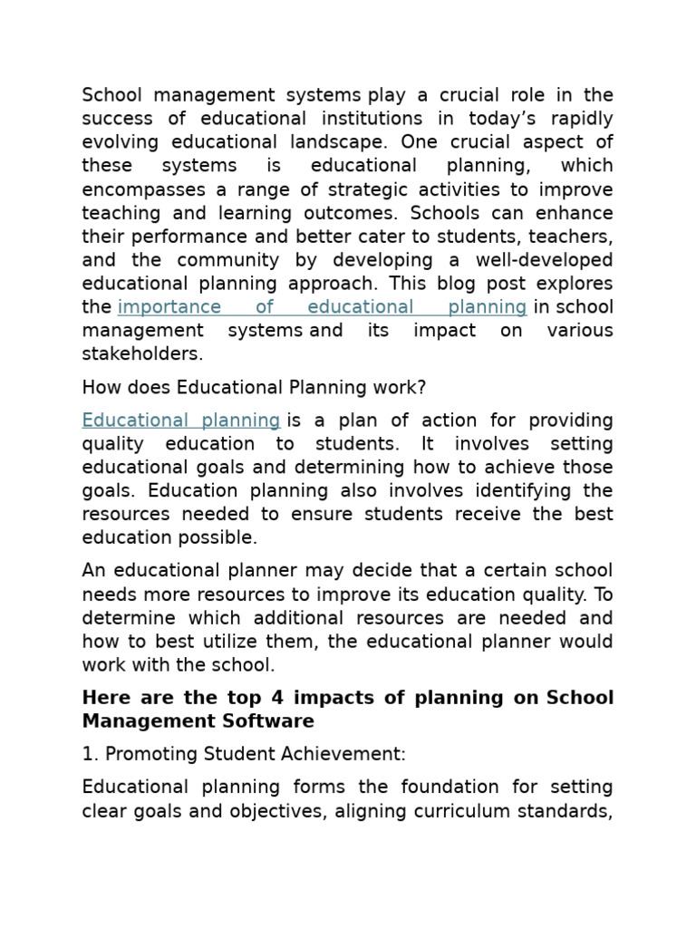 Importance of Educational Planning in Schools | PDF | Curriculum ...