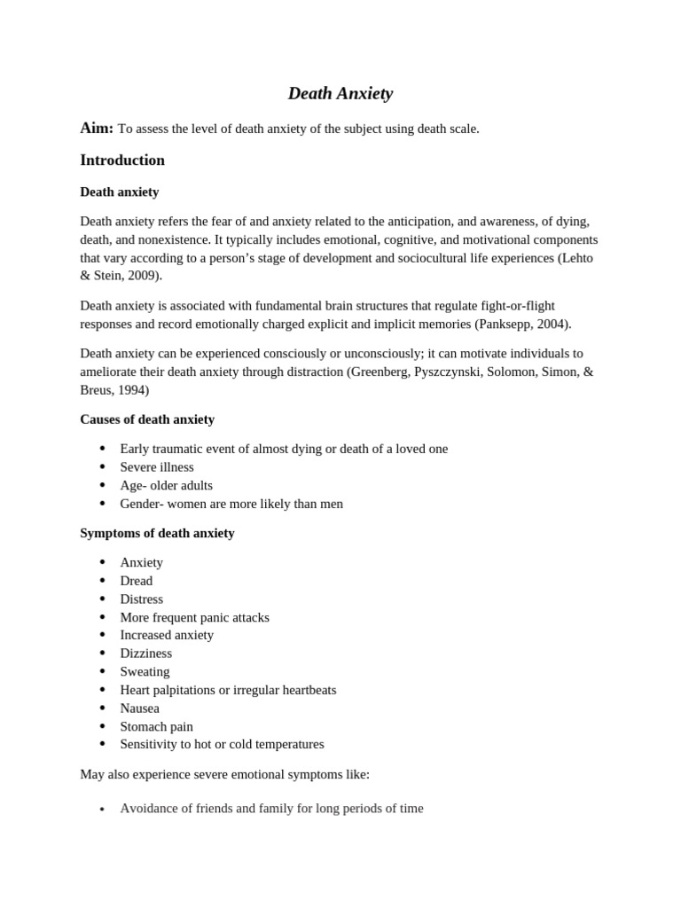 Assessing Death Anxiety Levels | PDF | Anxiety | Fear