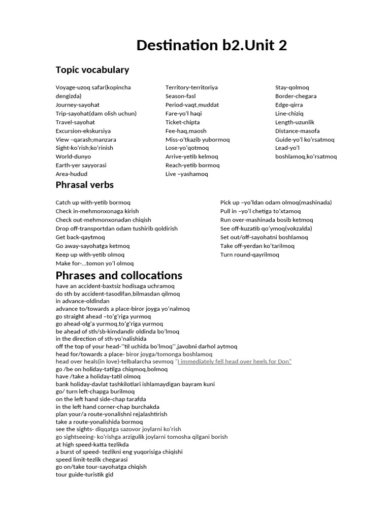 Destination B2 Vocabulary Guide in Uzbek | PDF | Syntax | Linguistic ...