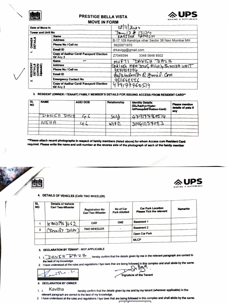 Vistamove Resident Move-In Form | PDF | Privacy | Access Control