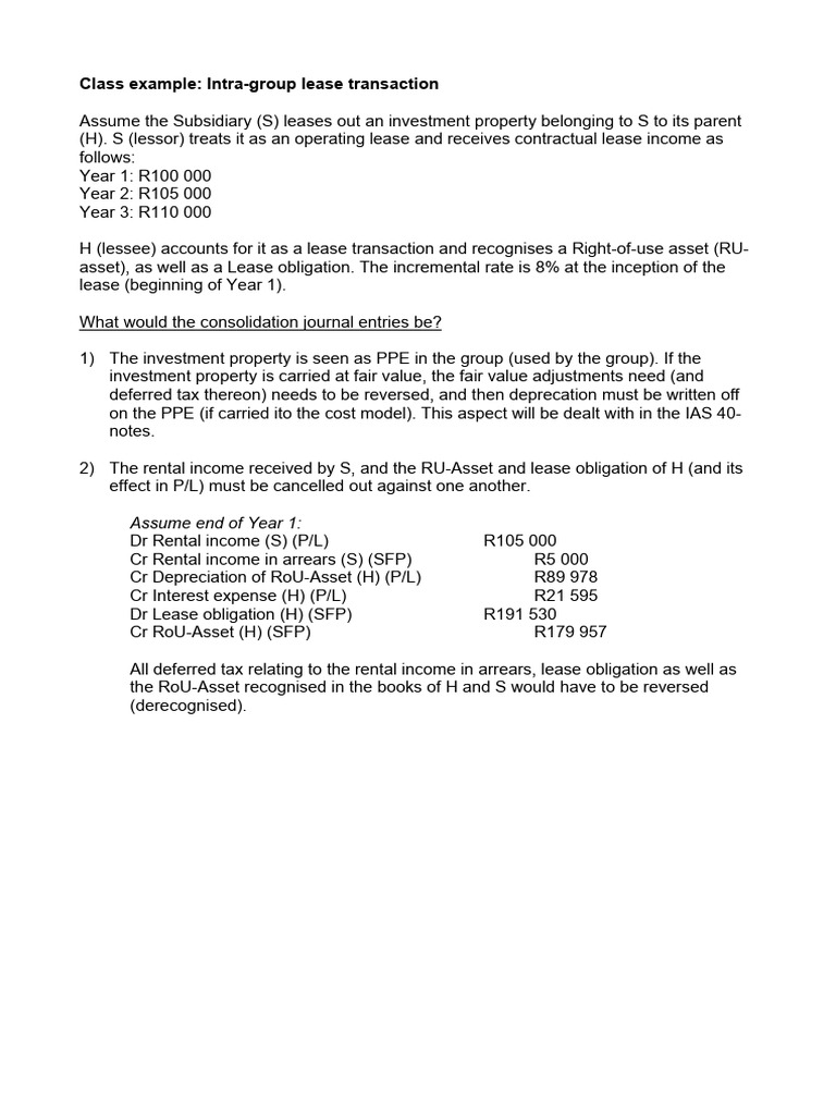 Intra-group Lease Transaction Example | PDF | Lease | Deferred Tax