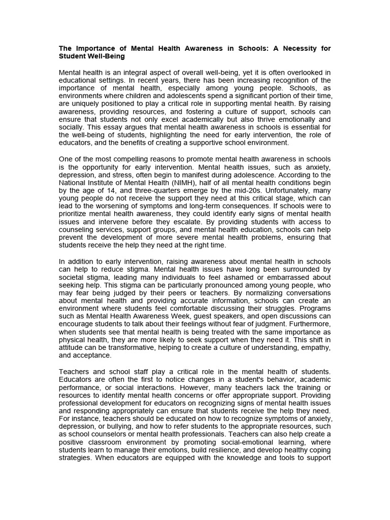 The Importance of Mental Health Awareness in Schoo | PDF | Mental ...