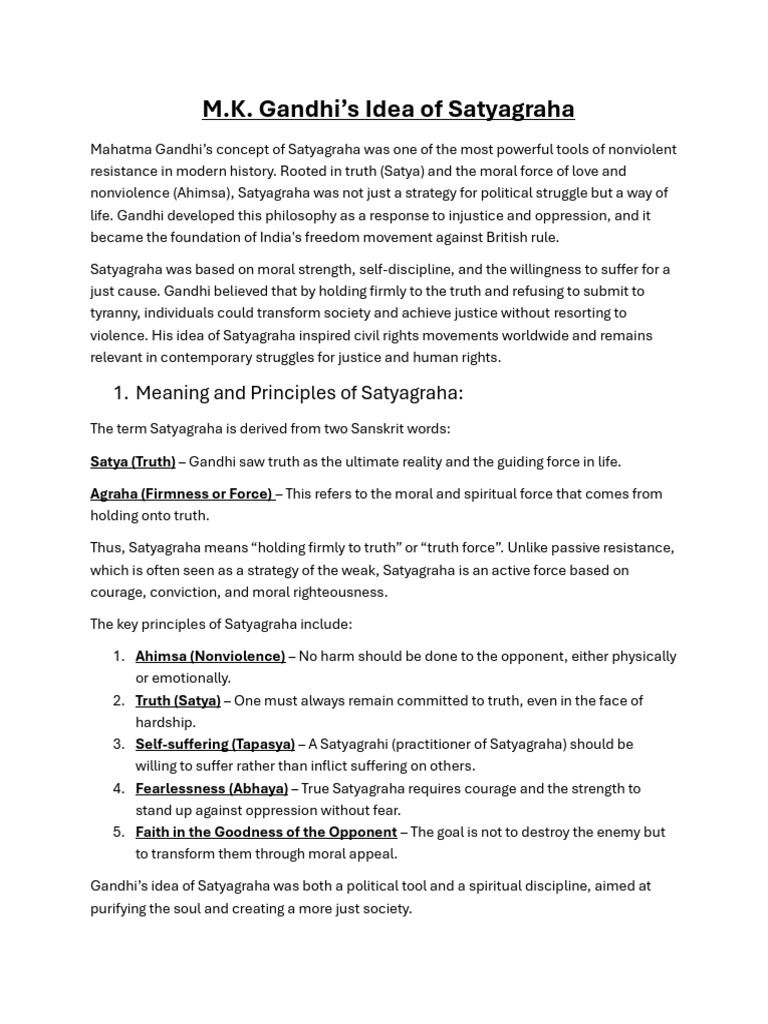 Gandhi's Satyagraha: Principles of Nonviolence | PDF | Mahatma Gandhi ...