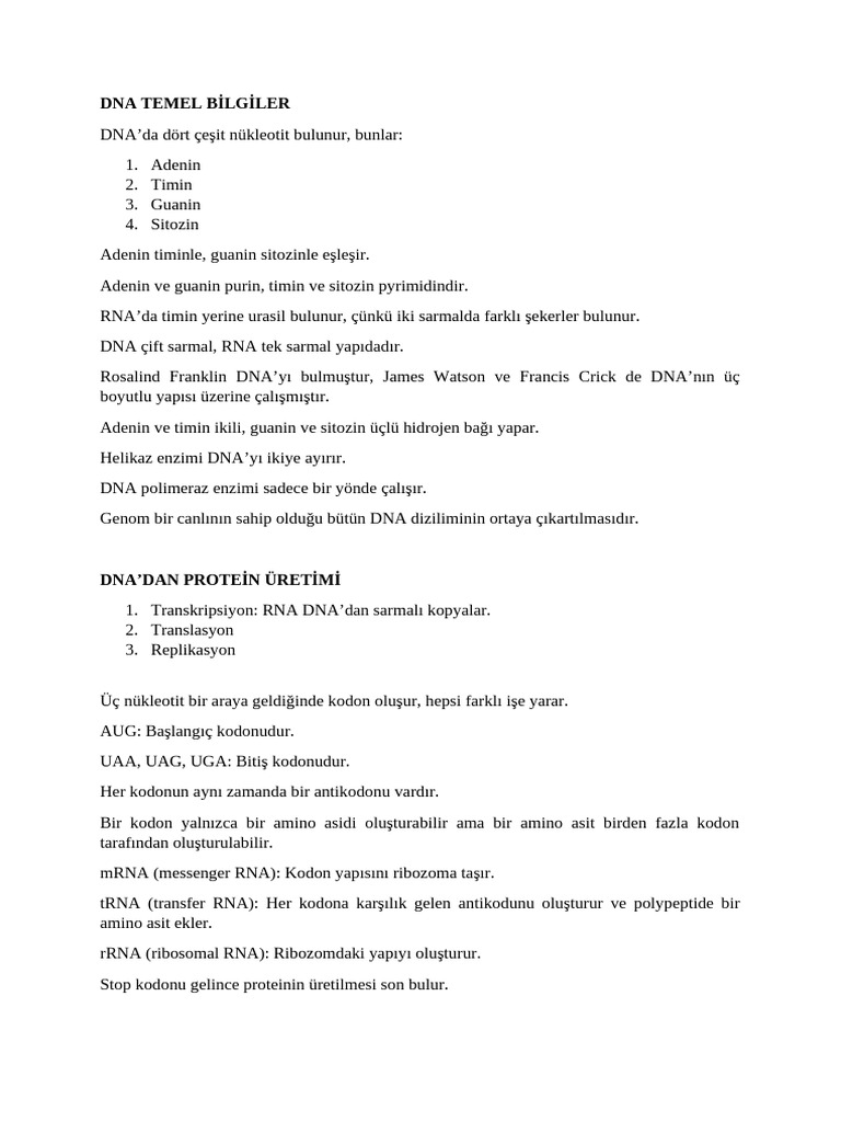 Life Sciences and Computer Engineering Course Notes (Turkish) | PDF