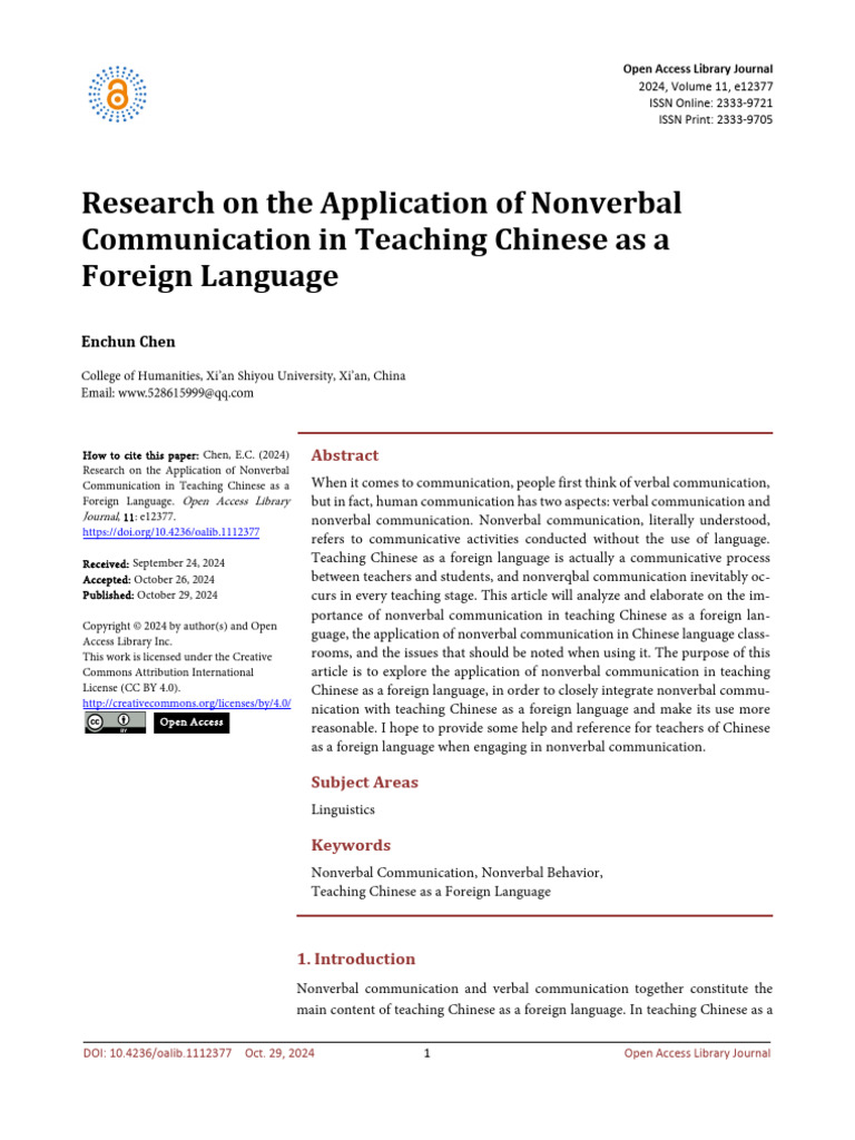 Oalib2024 11null - 1112377 | PDF | Nonverbal Communication | Communication
