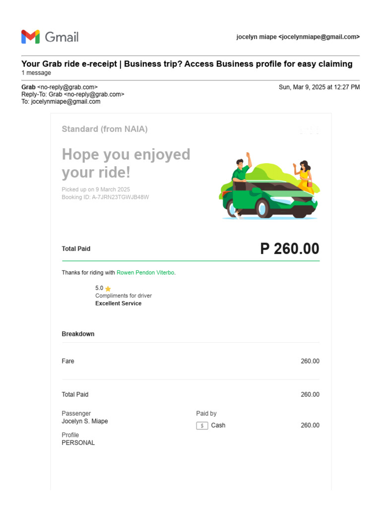 March 10 Grab ride e-receipt | PDF