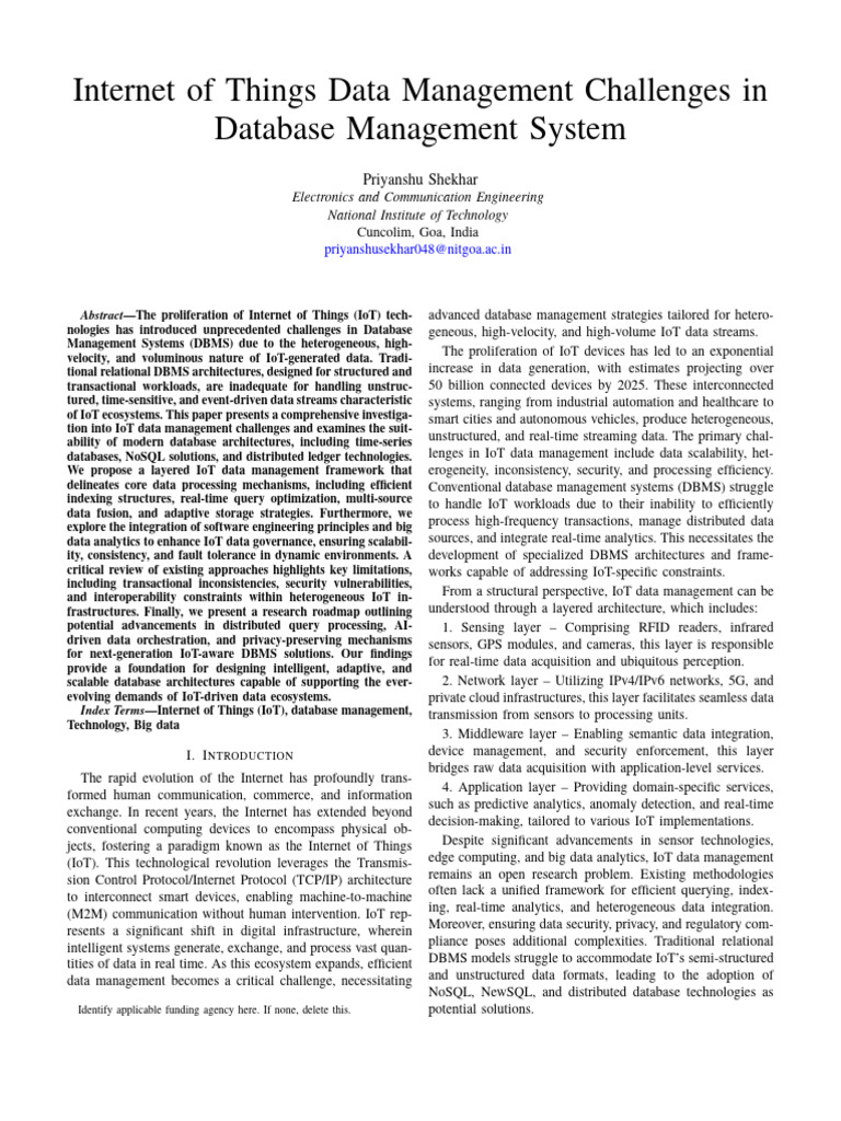 IoT Data Management Challenges in DBMS | PDF | Internet Of Things ...