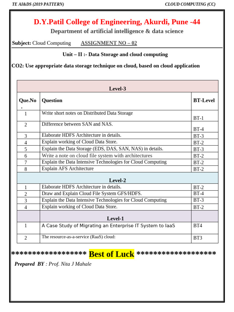 Cloud Computing Data Storage Techniques | PDF | Cloud Computing ...