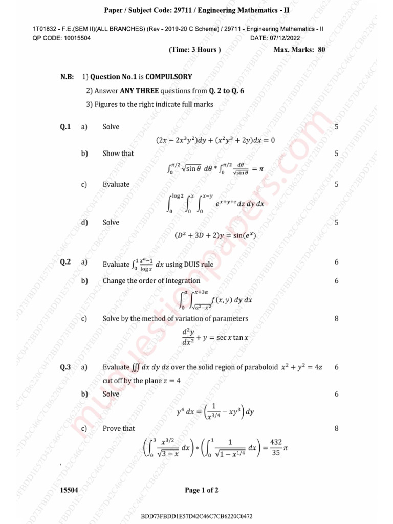 Mumbai University Engineering Maths II QP | PDF | Chess Openings ...