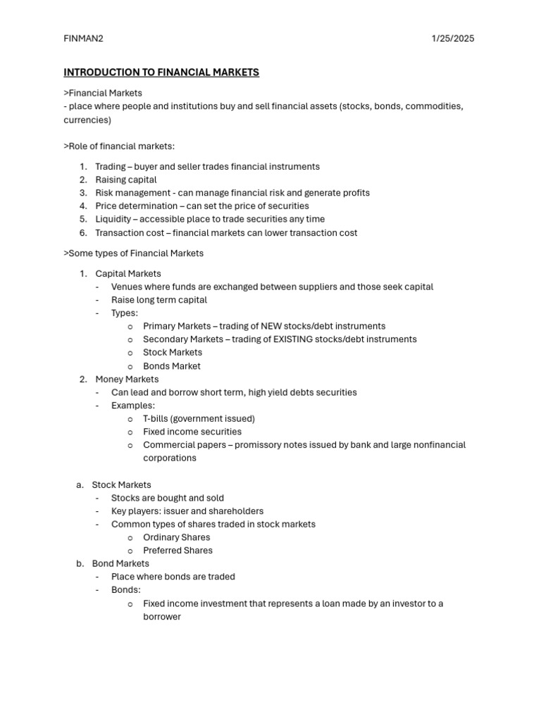 Overview of Financial Markets Types | PDF | Bonds (Finance) | Financial ...
