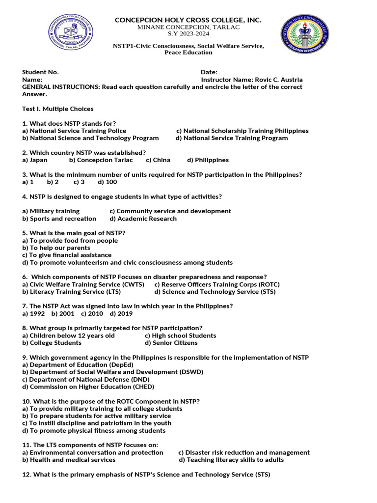 NSTP Quiz: Civic Consciousness & Education | PDF | Adolescence | Self ...