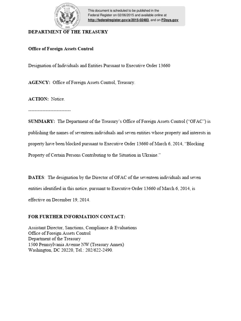OFAC Designation of Individuals & Entities | PDF | Office Of Foreign ...