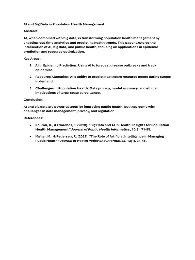 AI and Big Data in Population Health Management | PDF