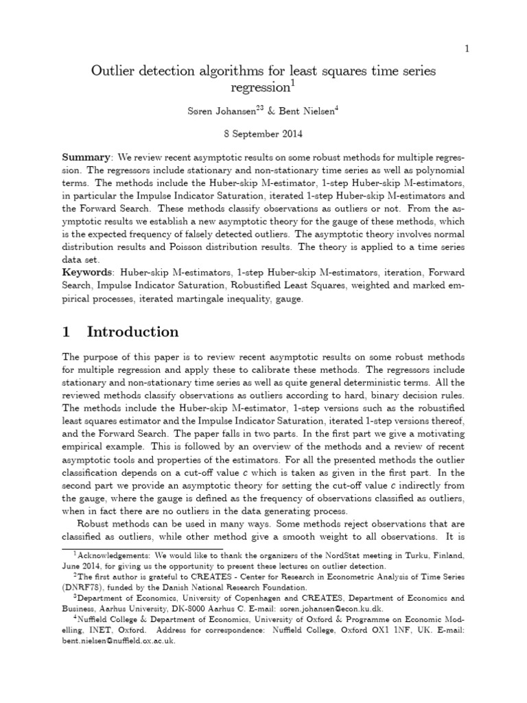 Outlier Detection in Time Series Regression | PDF | Outlier | Robust ...