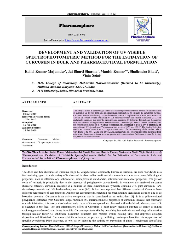 Development and Validation of Uv Visible Spectrophotometric Method For ...