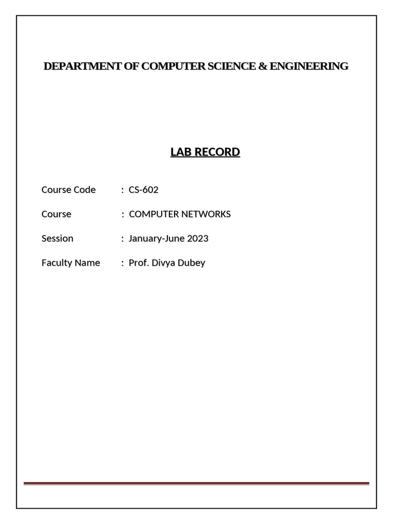 CS-602 Computer Networks Lab Manual | PDF | Network Topology | Computer ...