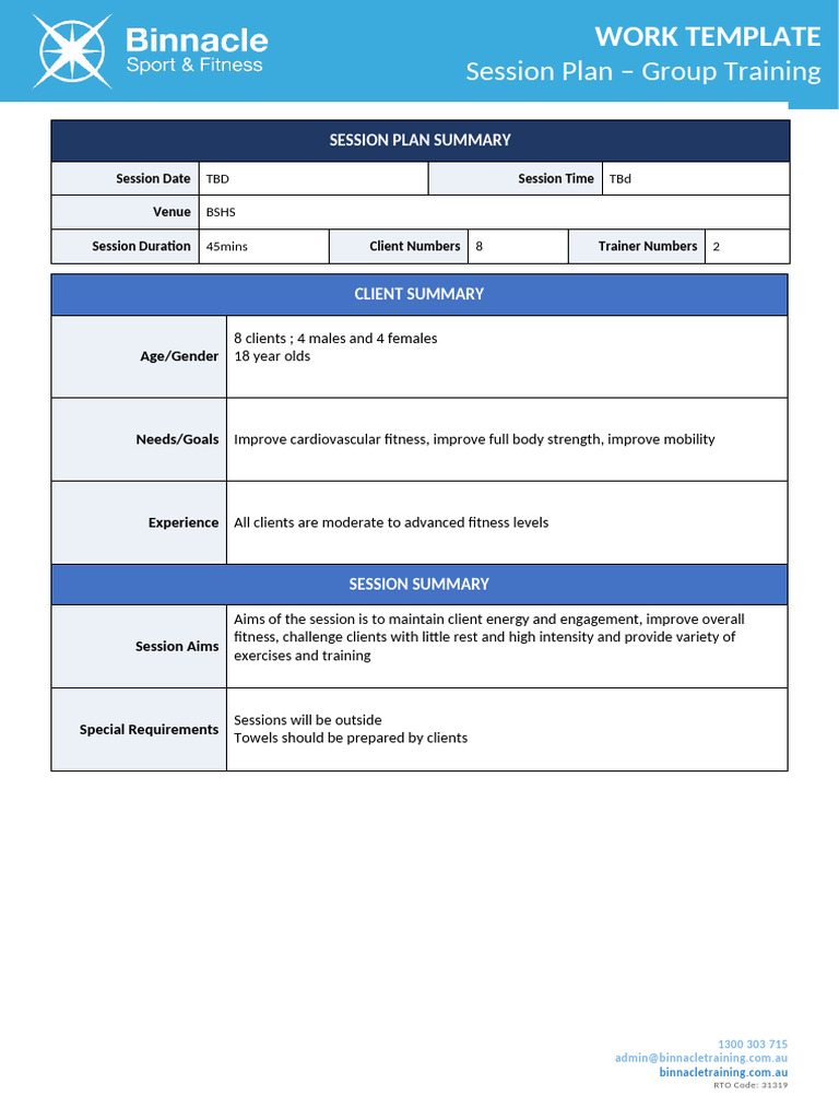Group Training Session Plan | PDF | Physical Fitness | Sports Science