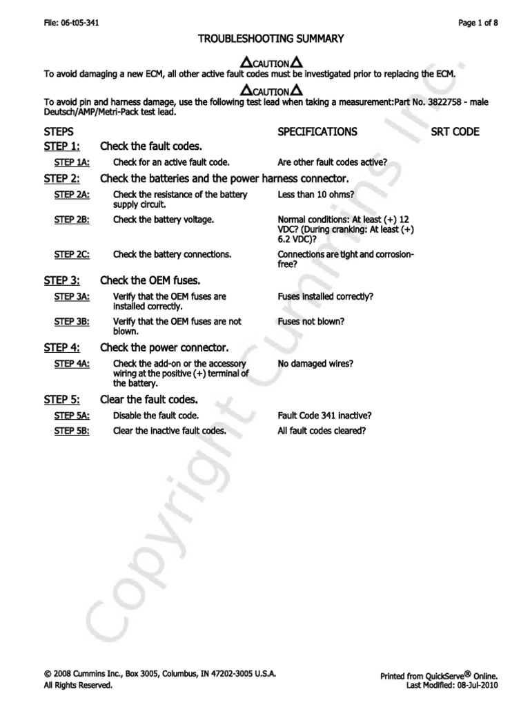 06-t05-341 Engine Control Module Data Lost - Data Erratic