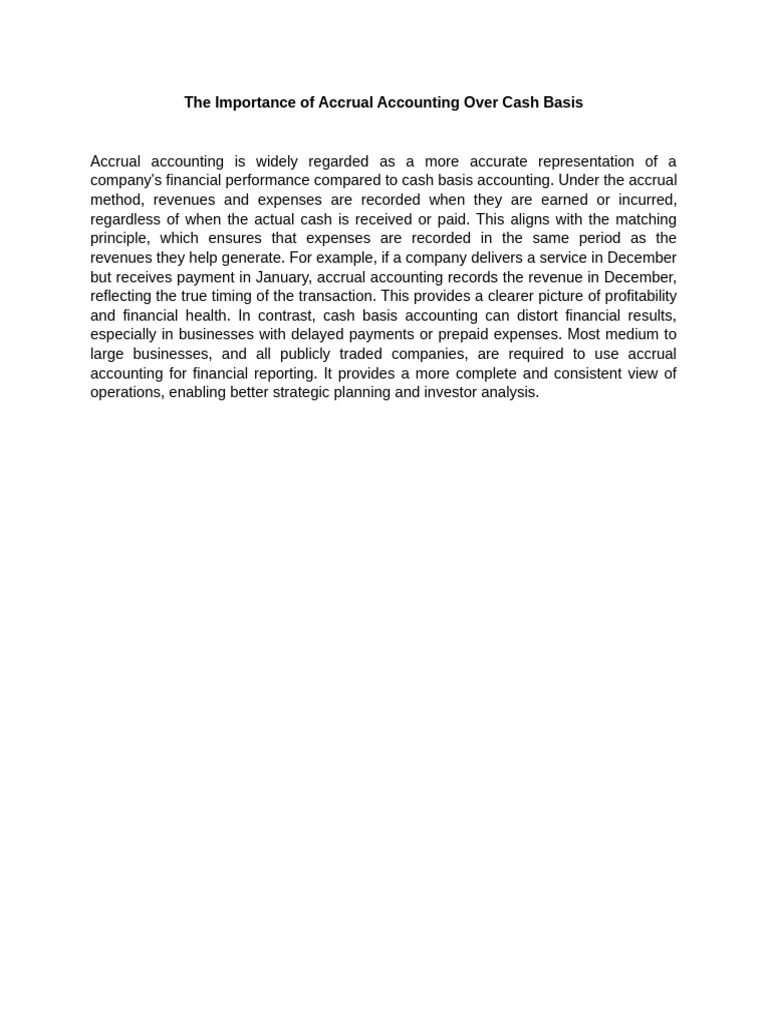The Importance of Accrual Accounting Over Cash Basis | PDF
