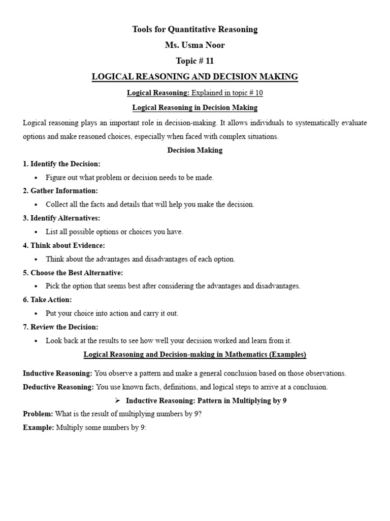 Logical Reasoning in Decision Making | PDF | Reason | Equations