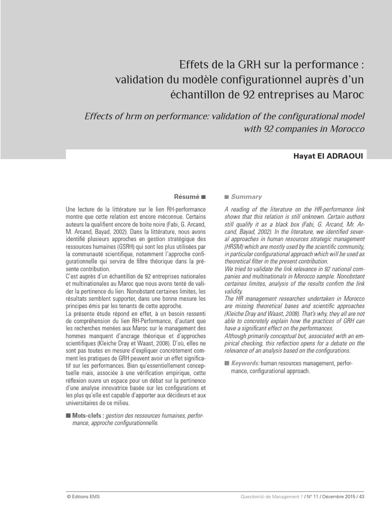 Impact de la GRH sur la performance au Maroc | PDF | Gestion des ...