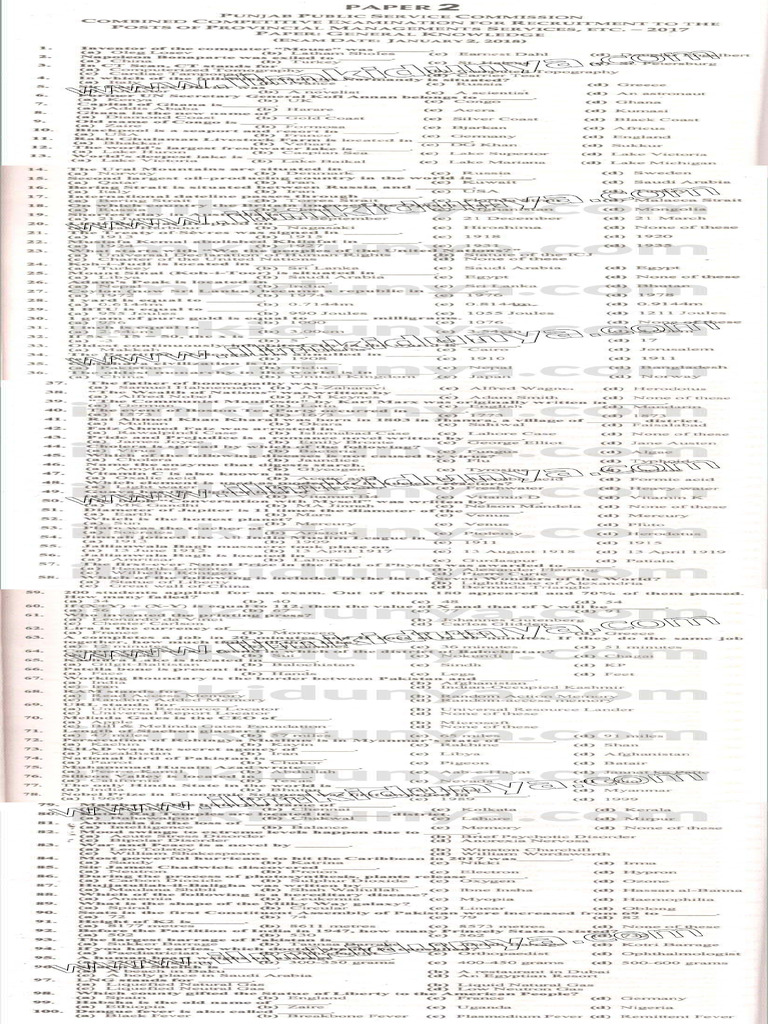 Past Paper 2017 Ppsc Pms General Knowledge Paper 2 Pdf