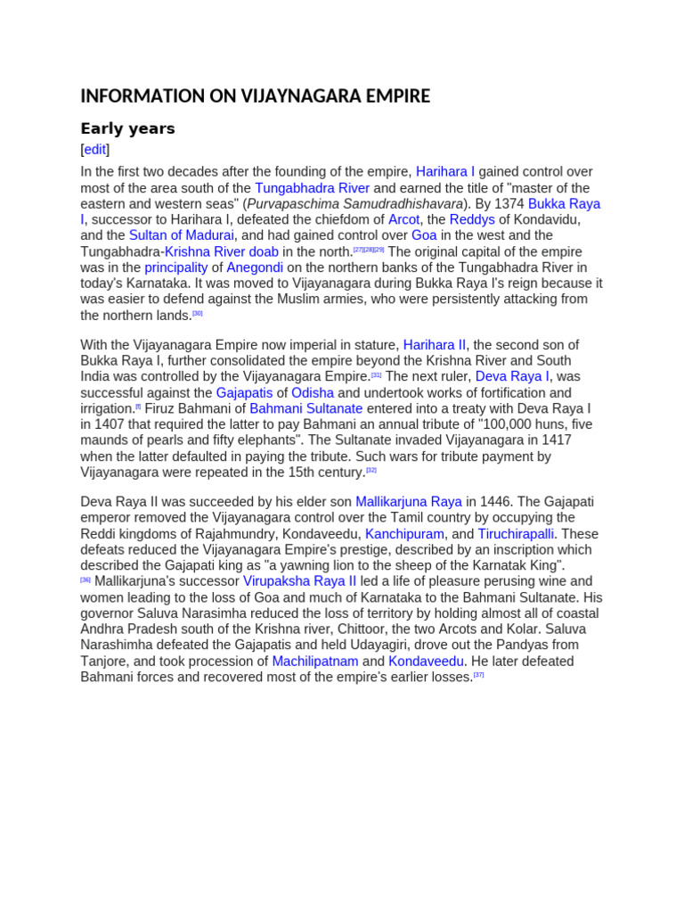 History of the Vijayanagara Empire | PDF