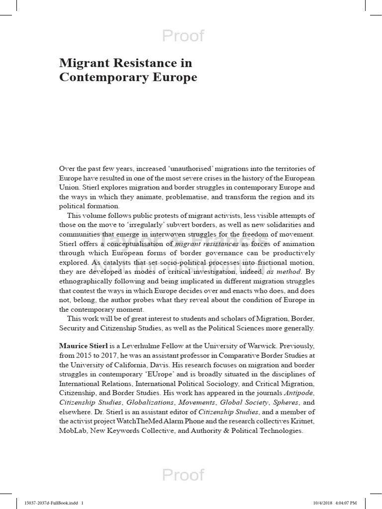 Migrant Resistance in Contemporary Europe - Stierl | PDF | Human Migration