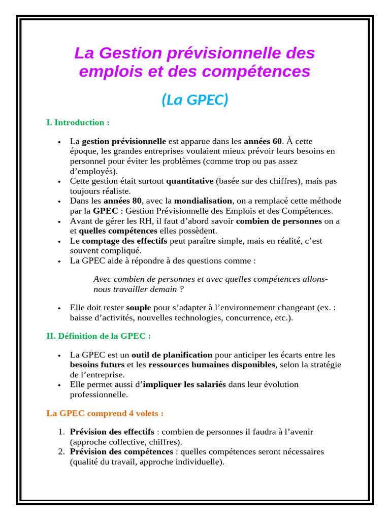 GPEC : Anticiper Emplois et Compétences | PDF | Gestion des ressources ...