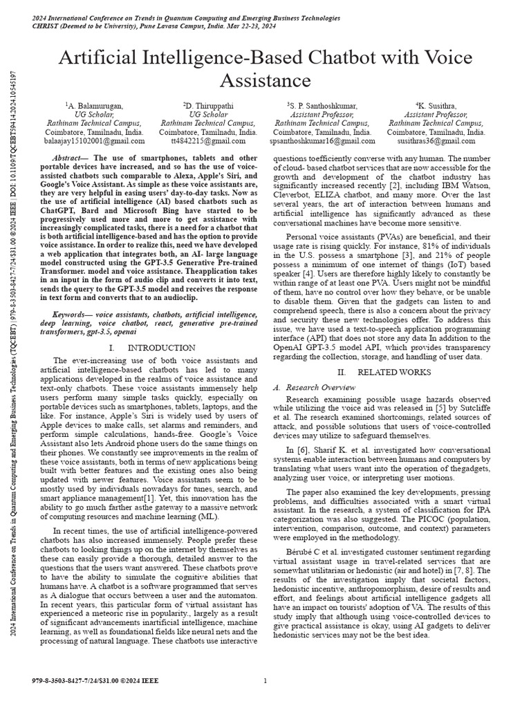 Artificial Intelligence-Based Chatbot With Voice Assistance | PDF ...