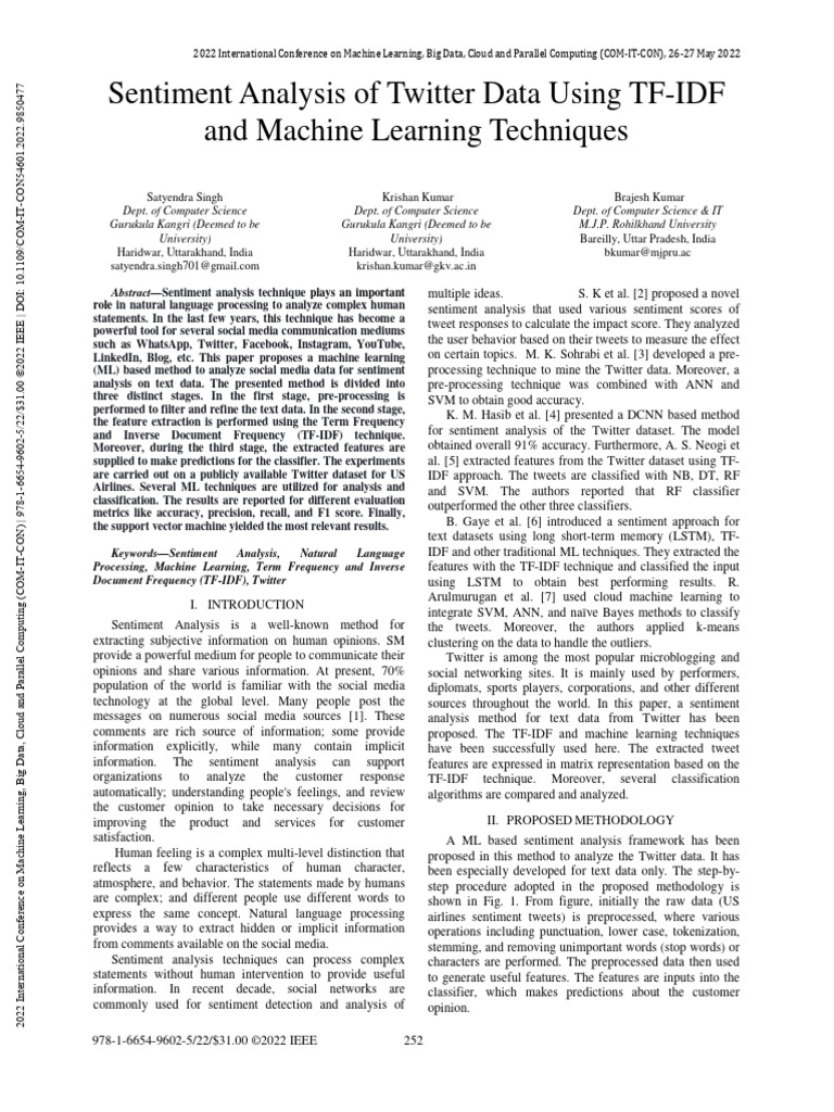 Twitter Sentiment Analysis Using TF-IDF | PDF | Support Vector Machine ...