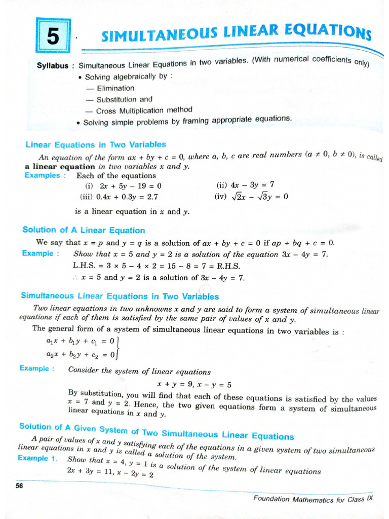Simultaneous Linear Equations | PDF