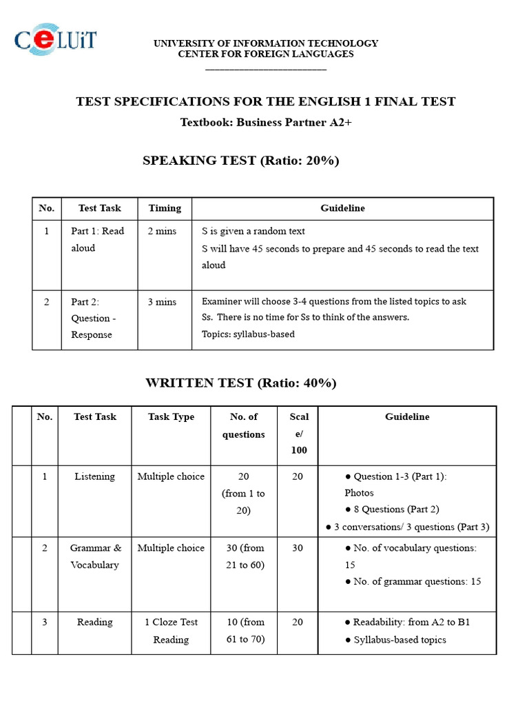 2. Final Test Specifications_ENG01.Docx | PDF | Cognitive Science ...