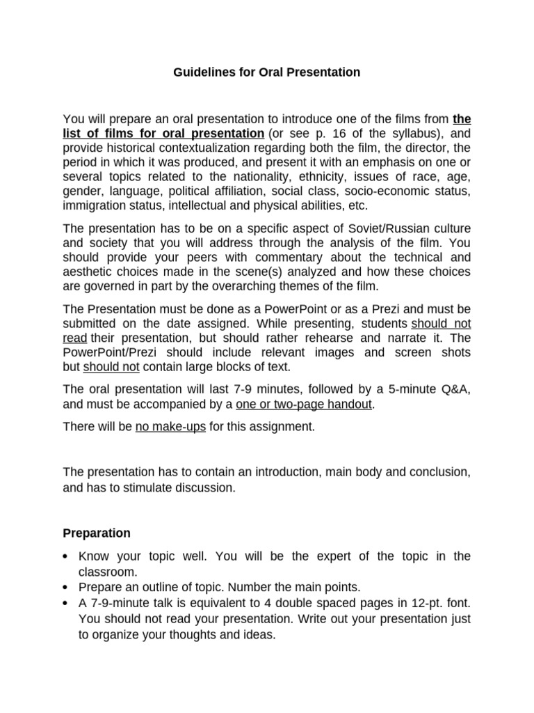 Oral Presentation Guidelines for Films | PDF | Human Communication