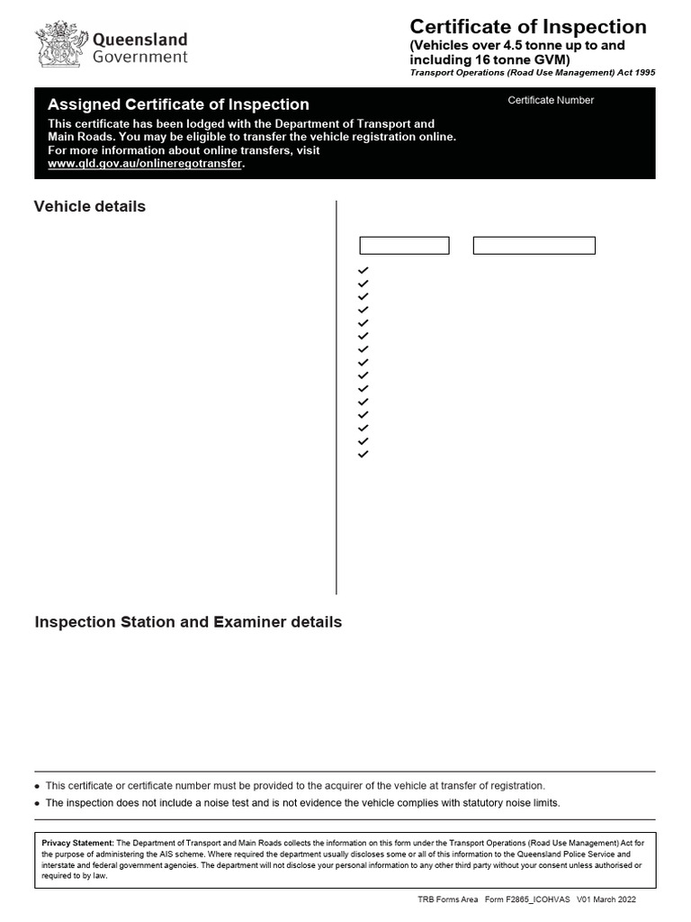 Vehicle Inspection Certificate Details | PDF | Vehicles | Transport